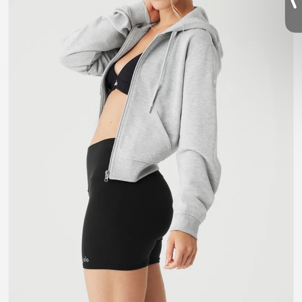 Alo yoga gray zip up hooded sweatshirt alo logo size small